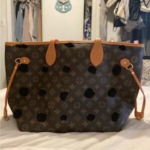 Brown Monogram Tote Bag with Tan Trim